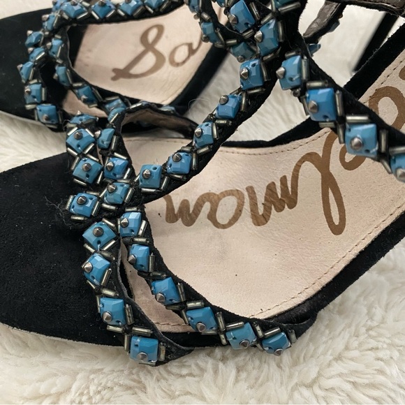 Sam Edelman Studded Gladiator Black Turquoise Strappy Sandals Heels Size 8.5 - Picture 5 of 15